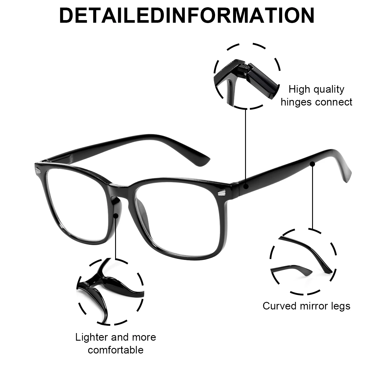 Frame Color: black - 1/2/3/4/5PCS VOPHA Auto-Focus Reading Glasses Lightweight PC Frame, Unisex Design | Ideal for Computer Use & Perfect Gift Choice