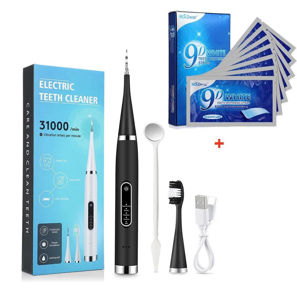 Color: black - Electric Teeth Cleaner Dental Scaling Tooth Whitening and Cleaning Device IPX6 Waterproof Stains Remover Oral Care USB Charging
