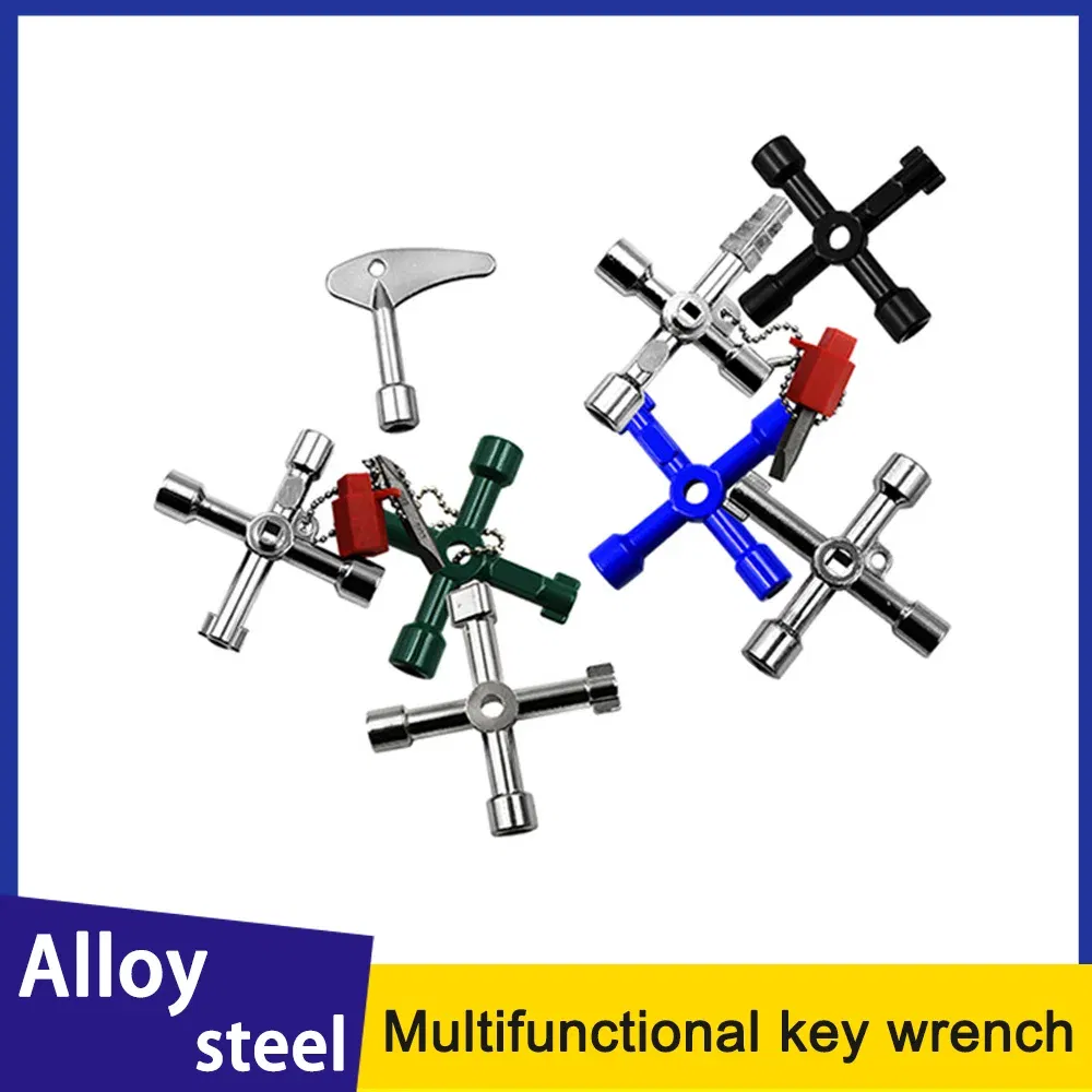 Color: Yellow - Electric Cabinet Car Elevator Cross Key Wrench Water Meter Valve Key Internal Triangle Multi-purpose Tool Portable Blue Green