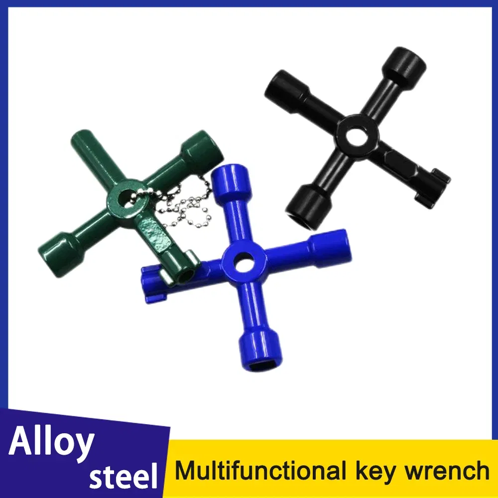 Color: Yellow - Electric Cabinet Car Elevator Cross Key Wrench Water Meter Valve Key Internal Triangle Multi-purpose Tool Portable Blue Green