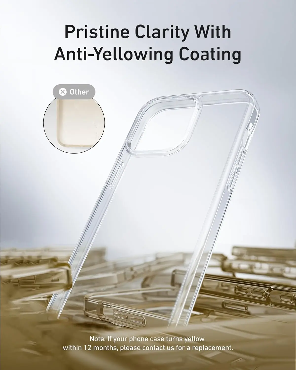 Color: Beige, Material: PP - For iPhone 16 15 14 13 12 Pro Max Case Clear, Slim Thin Lightweight Transparent [Non-Yellowing] Protective Phone Case