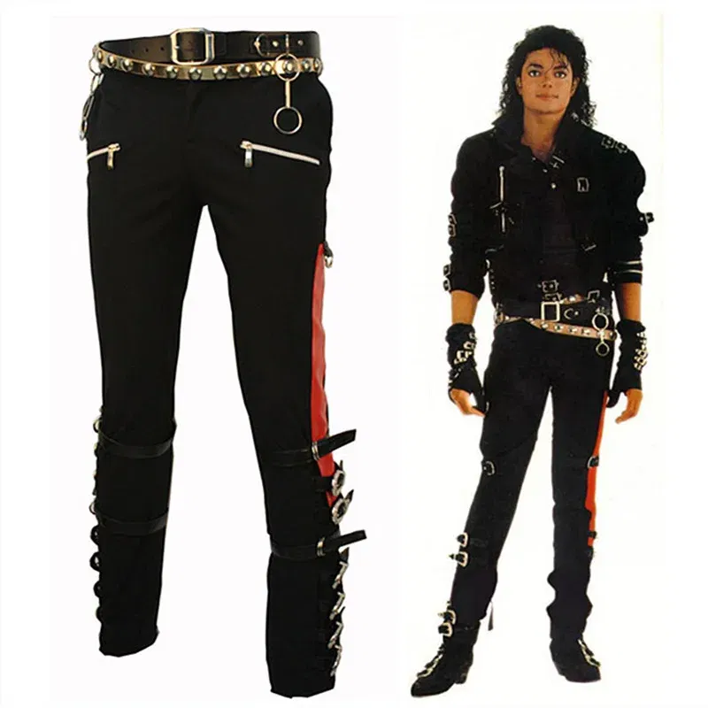 Color: SKY BLUE, Size: 26 - Punk Michael Jackson BAD Pants Trousers and Belt in1990'S