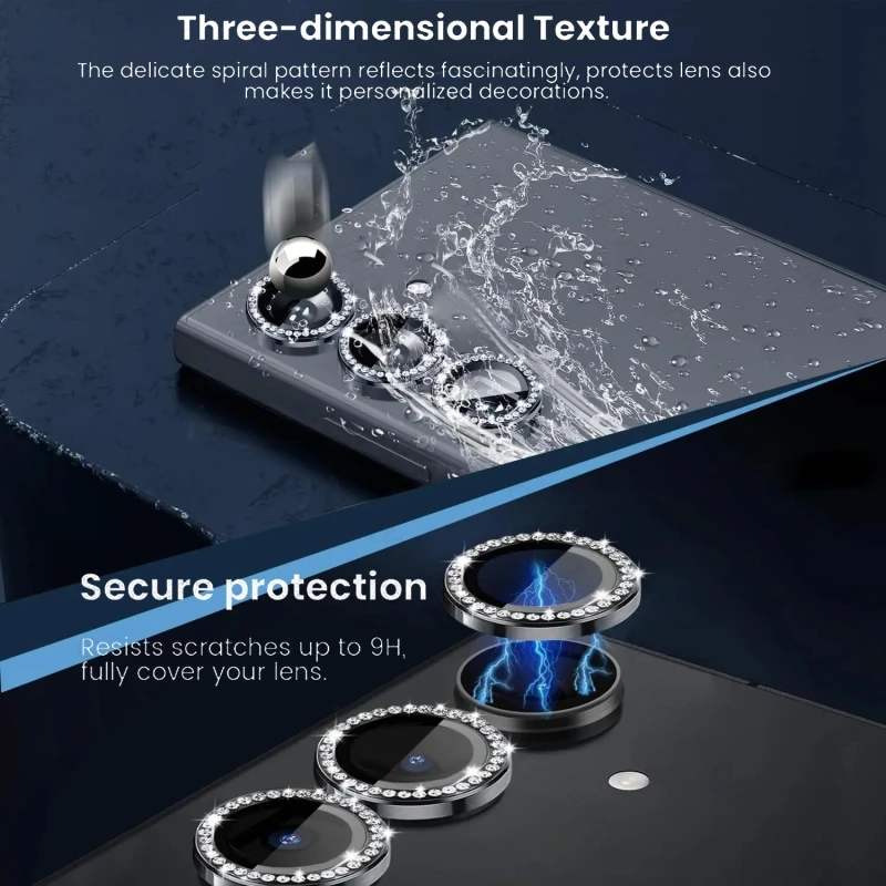 Material: EVA, Color: green - Bling 3D Diamond Metal Camera Ring Protector for Samsung Galaxy A55 A35 A25 A15 A05 5G Alloy Lens HD Tempered Glass Protect Cap