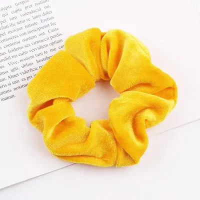 Color: Yellow - New Fashion gold velvet Women Pure color wild Large intestine Elastic Hair Sports Dance Scrunchie Girls Hair Accessories
