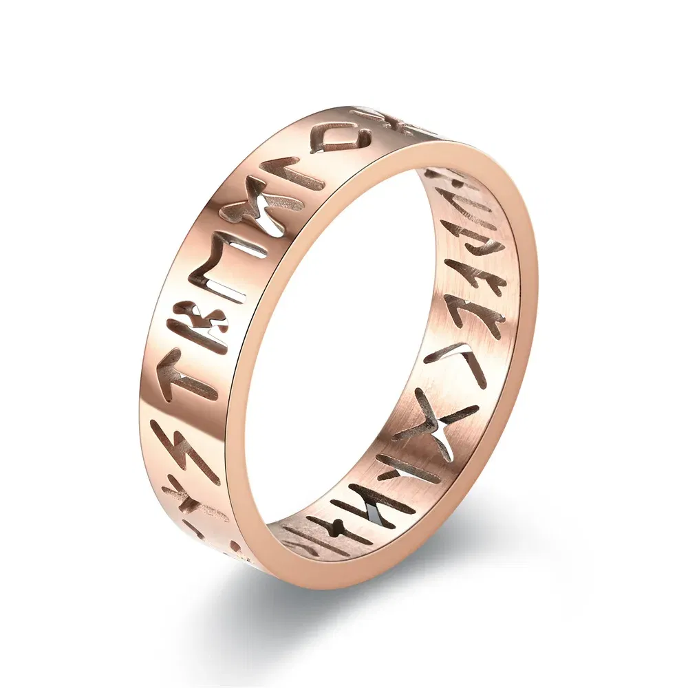 Main Stone Color: silver, Ring Size: 3.5 - 2023 New Stainless Steel Hollow Out Ring for Men Women Fashion Hollow Rune Design Finger Anillo Antiestres Anxiety Rings
