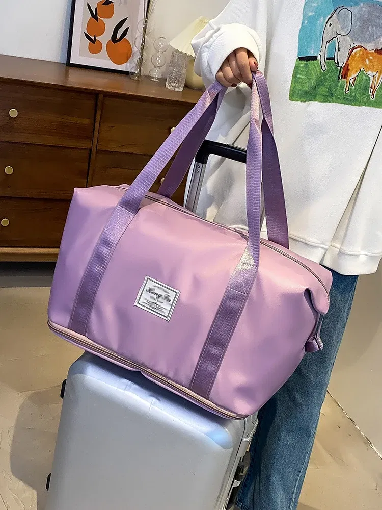 Color: black - UNIXINU Carry On Travel Duffle Bag Nylon Waterproof Sports Gym Tote Bags for Women Large Capacity Storage Luggage Handbag