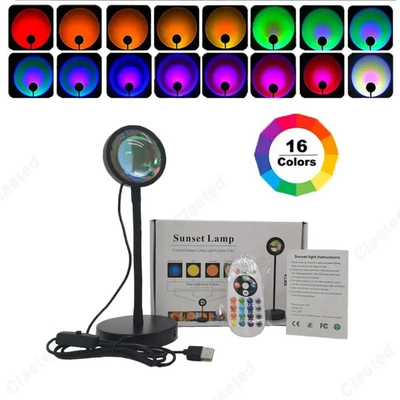 Color: Yellow - Intelligent LED Rainbow Sunset Projection Light Bar Coffee Shop Home Living Room Bedroom Background Wall Atmosphere Lighting