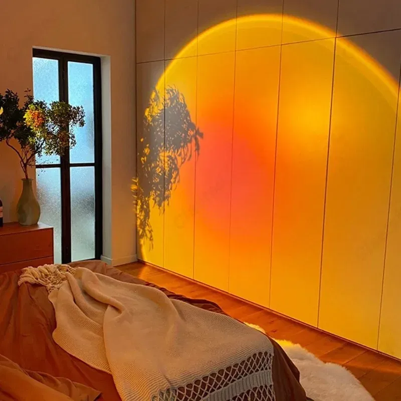 Color: Yellow - Intelligent LED Rainbow Sunset Projection Light Bar Coffee Shop Home Living Room Bedroom Background Wall Atmosphere Lighting