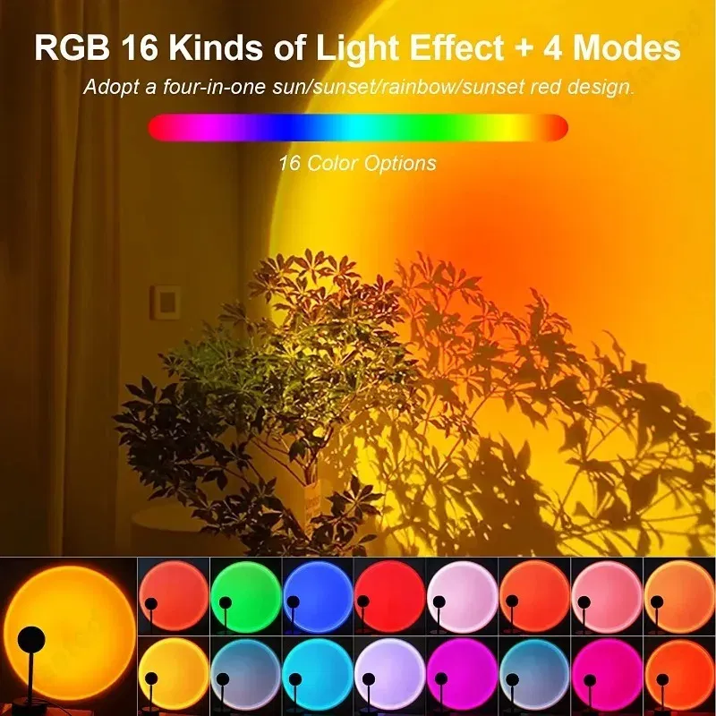 Color: Yellow - Intelligent LED Rainbow Sunset Projection Light Bar Coffee Shop Home Living Room Bedroom Background Wall Atmosphere Lighting