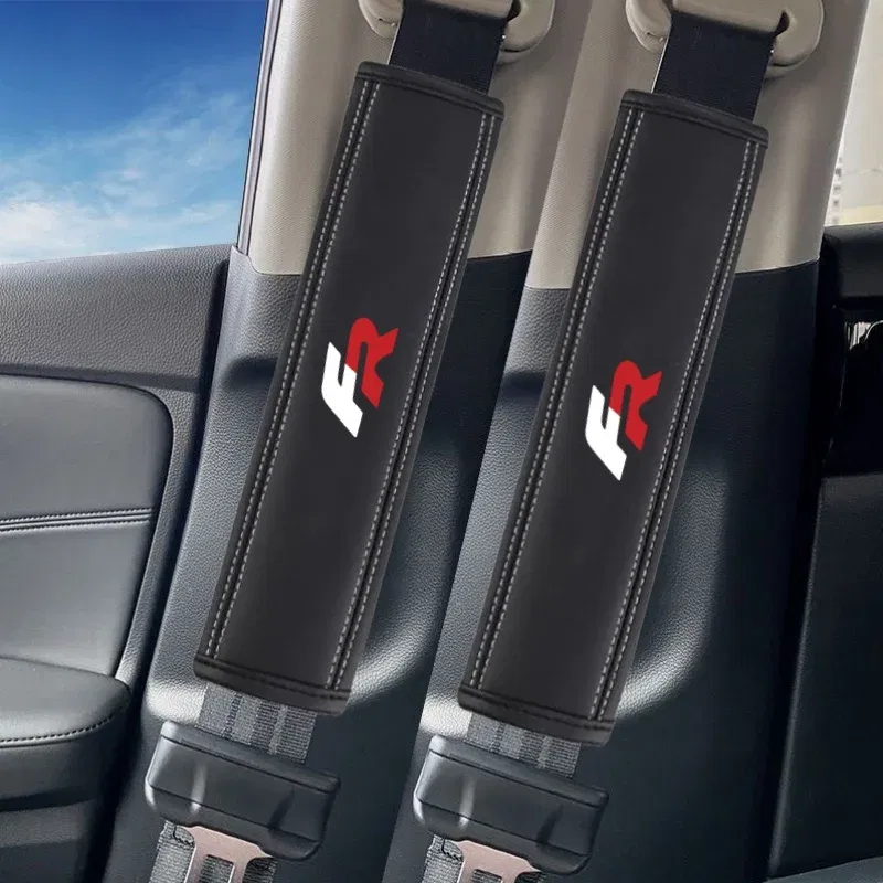 Color Name: Beige - 2Pcs Nappa Leather Seat Belt Shoulder Cover Protection Pads For Seat Ateca Altea Leon FR Arona Tarr Car Accessories