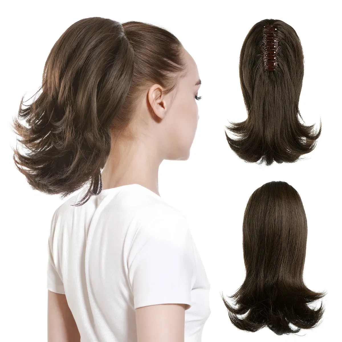 Color: #8, Stretched Length: 12inches - Synthetic Claw Clip In Ponytail Hair Extensions Hairpiece Horse Tail Fake Hair Wavy Blonde False Pigtail With Elastic Band