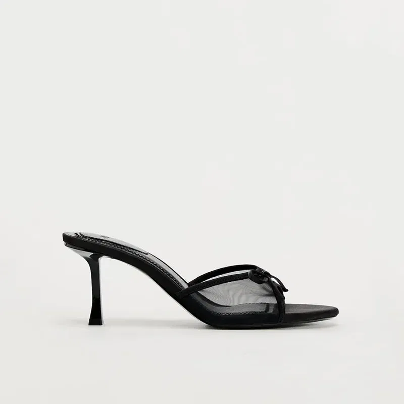 Color: Chocolate, Shoe Size: 40 - Slippers for women wearing exquisite summer haute couture with fine straps, French style black cat heel clip toe beach sandals