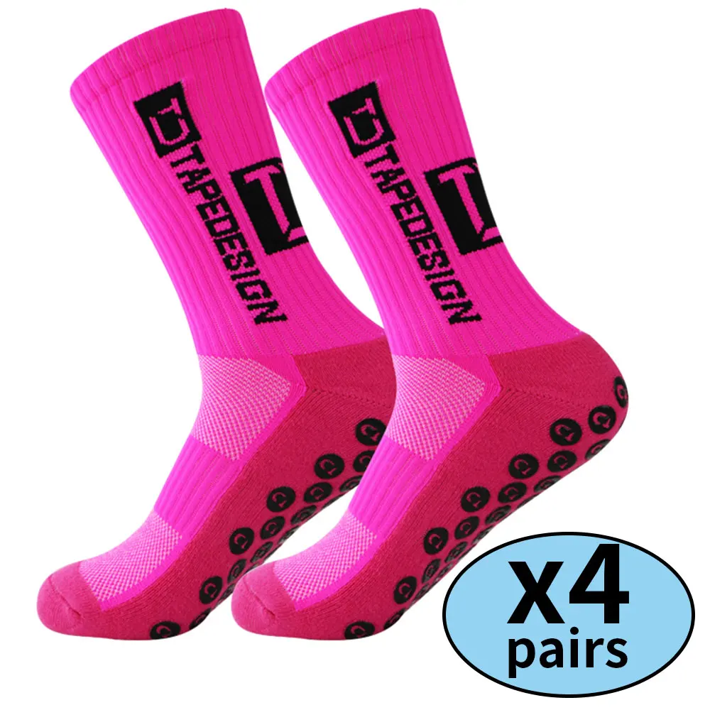 Color: Pink - 4 pairs of new non slip football socks, basketball socks, yoga socks, sports socks, outdoor sports socks