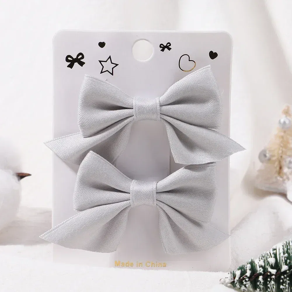 Color: Beige - 2Pcs/Set Solid Color Kids Bows Hair Clips for Baby Girls Handmade Plaid Bowknot Hairpin Barrettes Photograph Hair Accessories