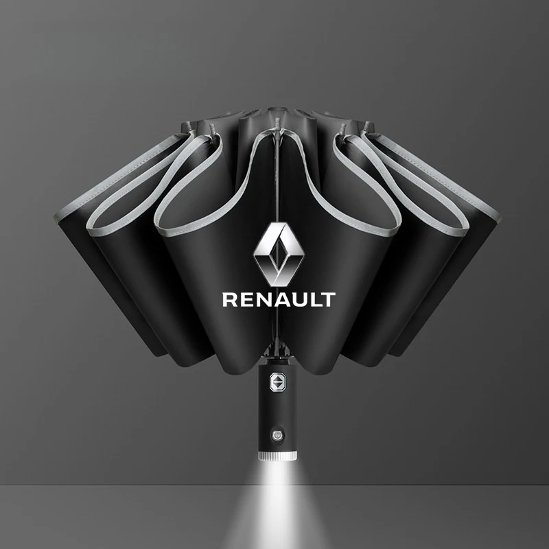 Color Name: black - For Renault RS Line Clio Megane 3 Scenic Laguna Logan Kangoo Sandero Car Fully Automatic Reflective Umbrella Folding Sunshade