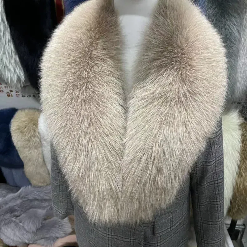 Color: plum, Size: XXS - Winter Real Fox Fur Collar Woman Furry Natural Raccoon Fur Scarf Shawls Luxury Neck Warmer Wraps For Coat Fur Scarves Large Size