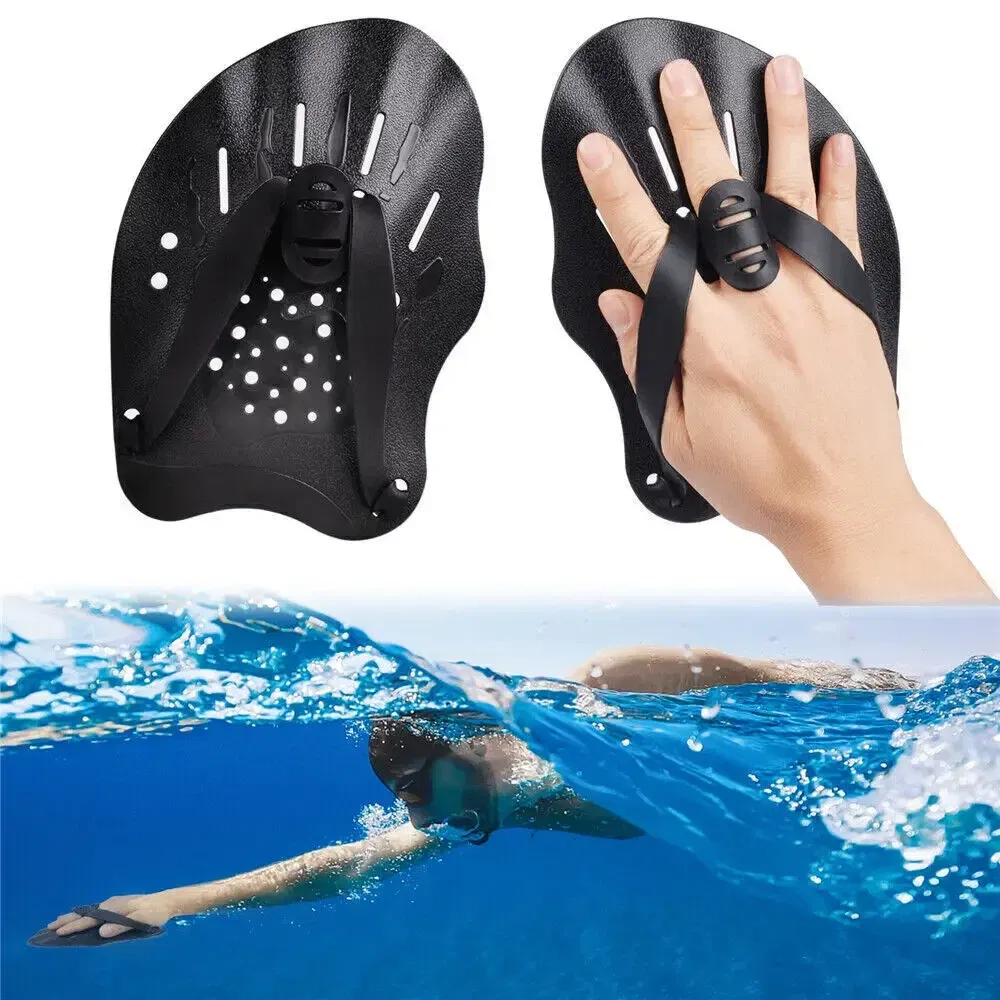Color: WHITE - 1pair Swimming Paddles Training Adjustable Hand Webbed Gloves Pad Fins Flippers For Men Women Kids