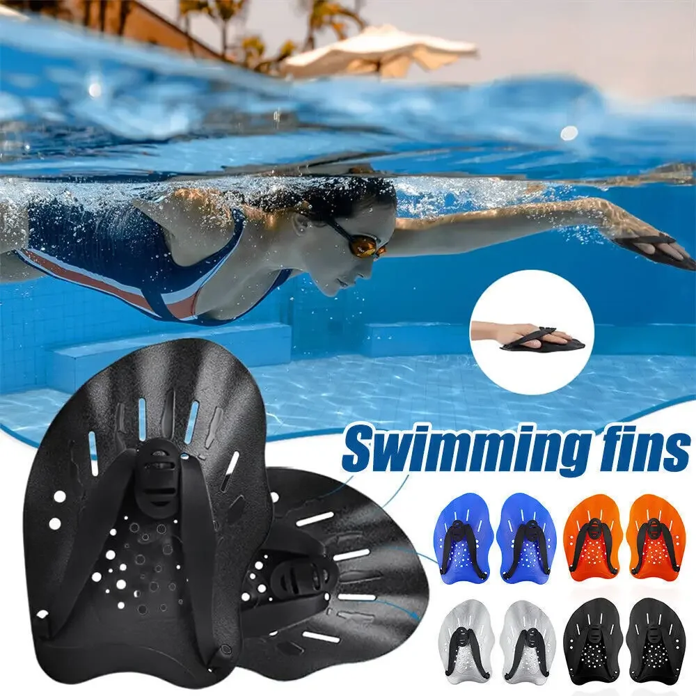 Color: WHITE - 1pair Swimming Paddles Training Adjustable Hand Webbed Gloves Pad Fins Flippers For Men Women Kids
