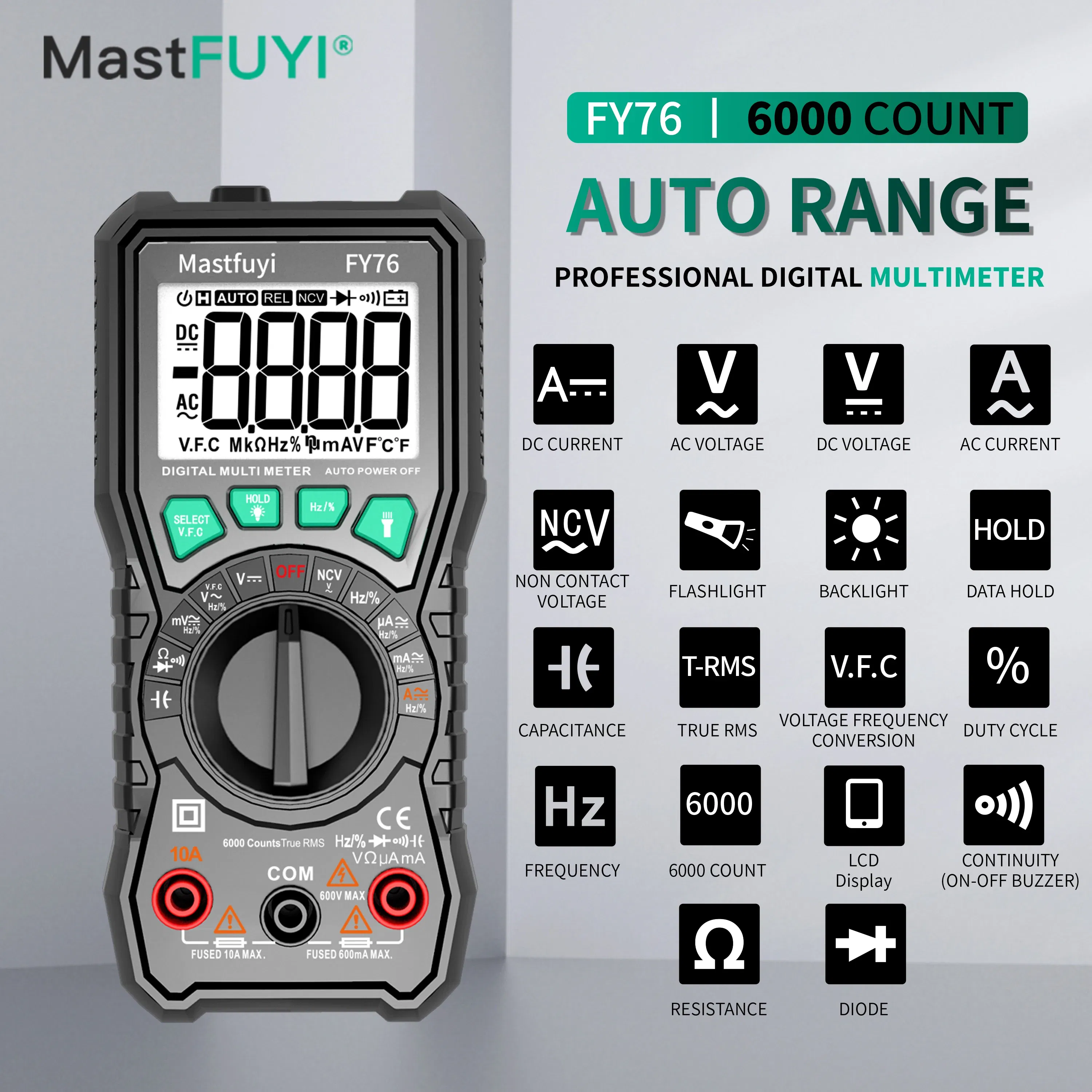 MASTFUYI LCD Digital Multimeter Ammeter AC DC Voltmeter Mini Hand Held Digital Multimeter Cable Ohm Meter With Probe Combination