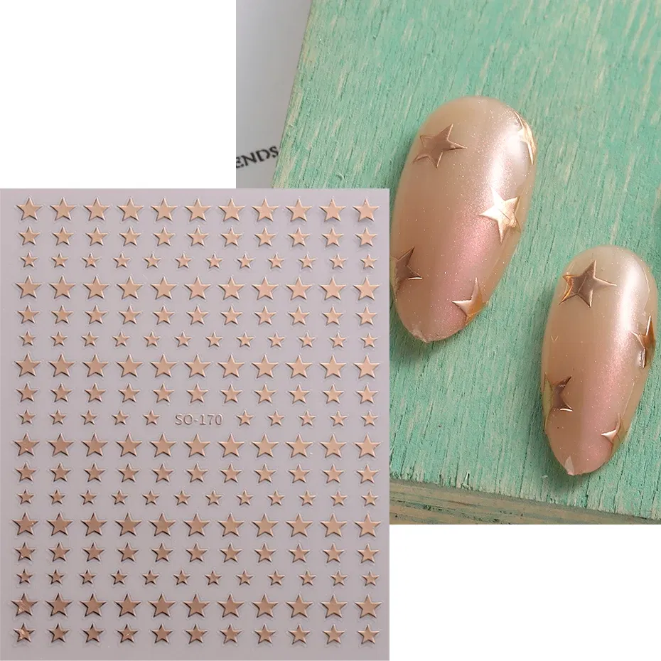 Color: Brown - Sliver Stars Nails Stickers 3D Bronzing Laser White Cross Starlight Glossychic Y2k Stylish Adhesive Manicure Decorations SO-167
