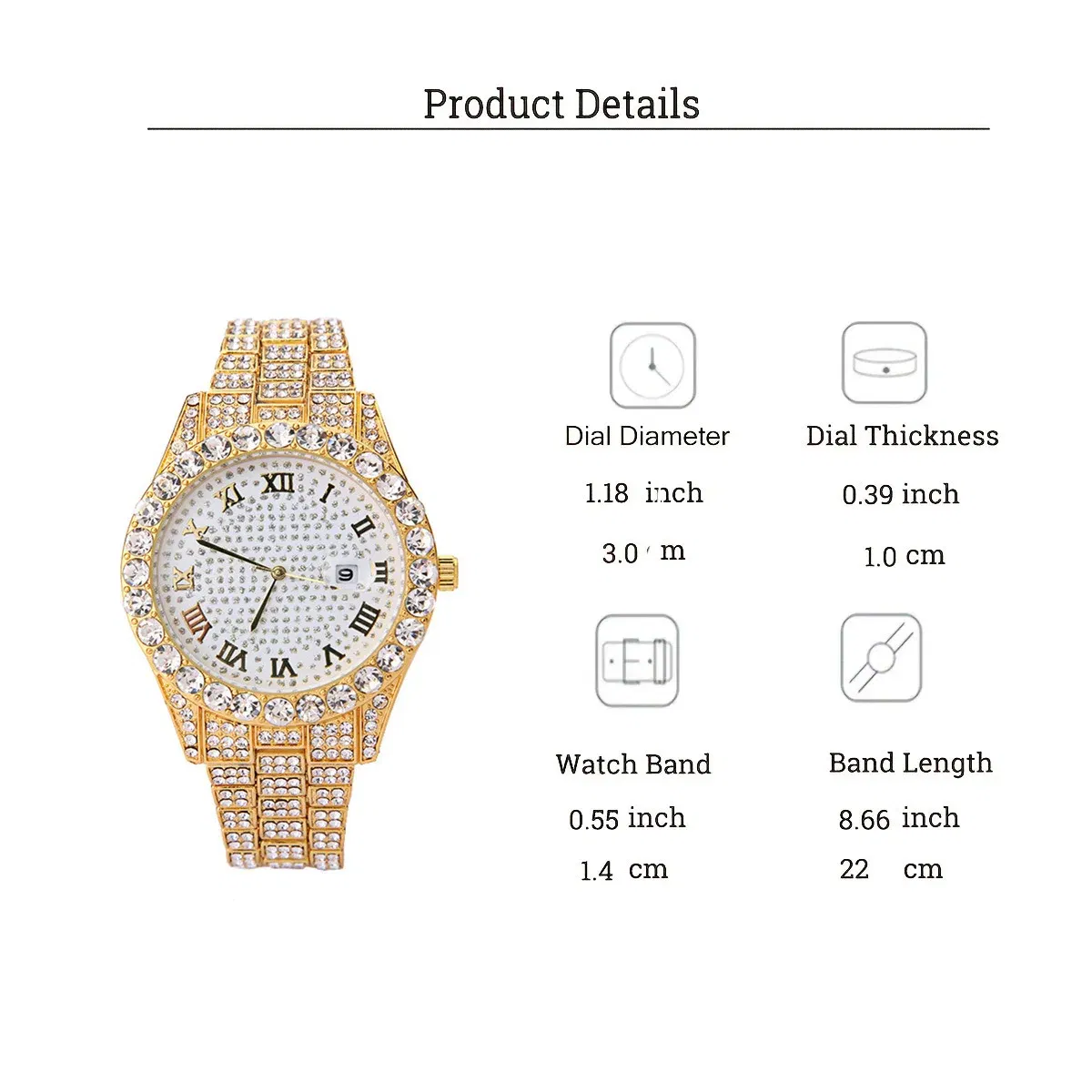 Color: Silver - Fashion Hip-hop Cuban Bracelet & Men's Steel Band Faux Diamond Watch, Fashion Men's Watch Set