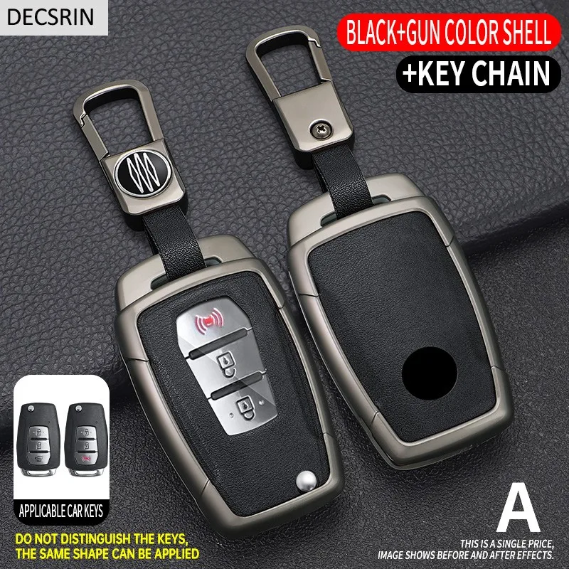 Color Name: Red - Zinc Alloy+ Leather Car Flip Key Case Cover Shell Fob For SsangYong Kyron 2 Sanka Actyon Korando Tivoli Protective Accessories