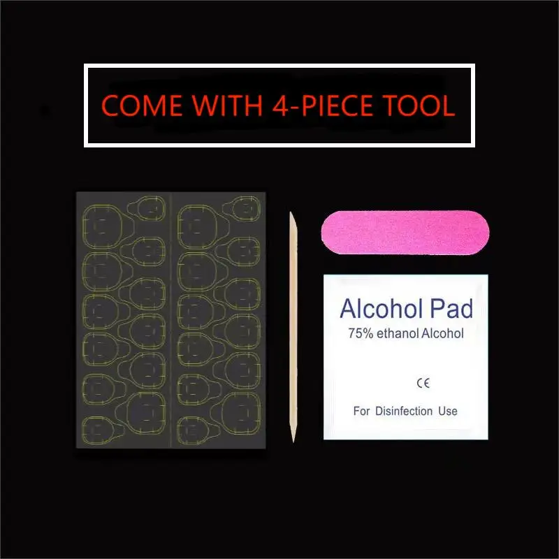 Color: Blue - 10 pcs Luxury Handmade Press on Nails Middle Ellipse Clean Lines Design False Nails with 4-PIECE Tool Adhesive Nail Glue Tabs