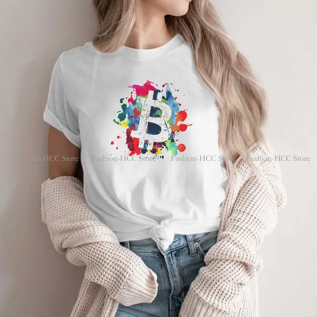 Color: WHITE, Size: L - Bitcoin Polyester TShirts Art Personalize Men's T Shirt Funny Clothing