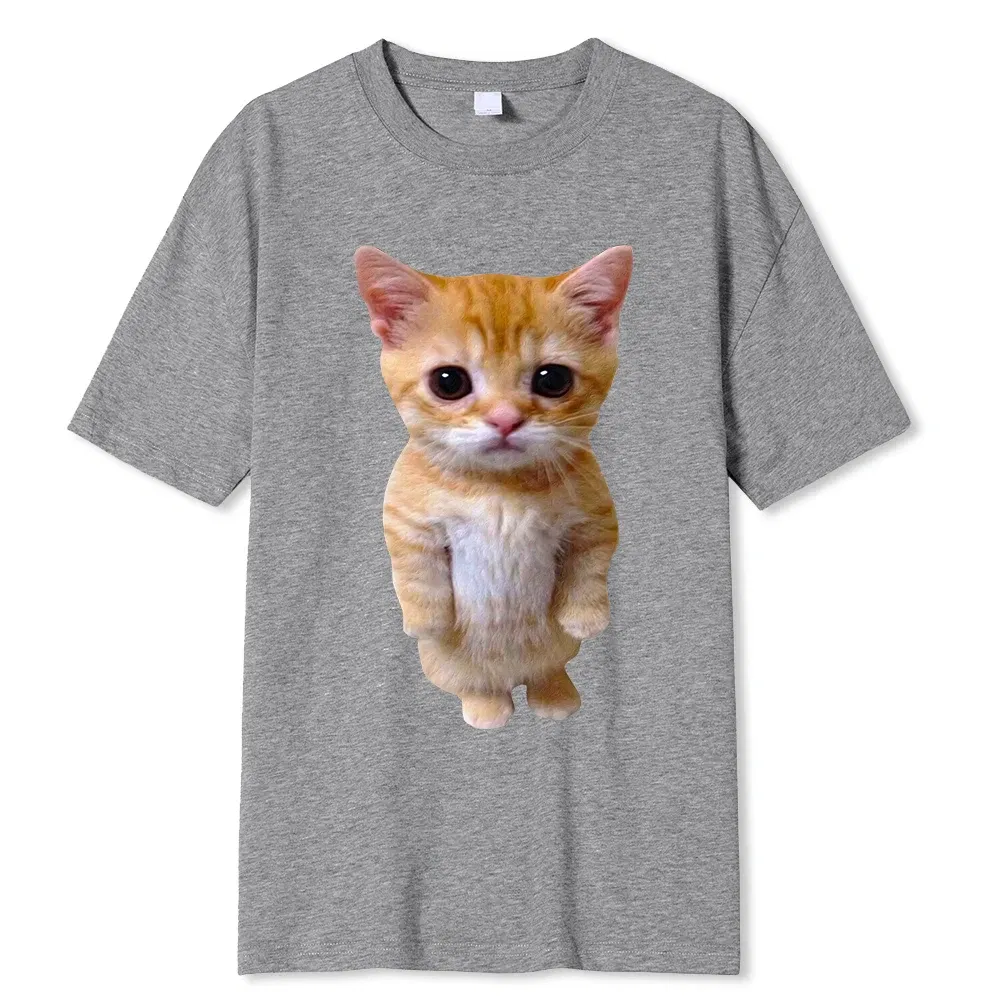 Color: Gold, Size: XXL - El Gato Meme Sad Crying Cat Munchkin Kitty Meme Trendy Graphic T-shirt Unisex Fashion Short Sleeve T-shirts Oversized Streetwear