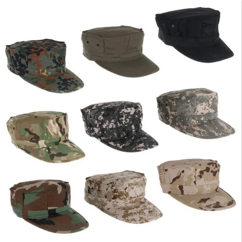 Color: Blue - Classic men's military cap Men's women's fitted flat top baseball cap Army camo sun hat Outdoor sports fishing ride