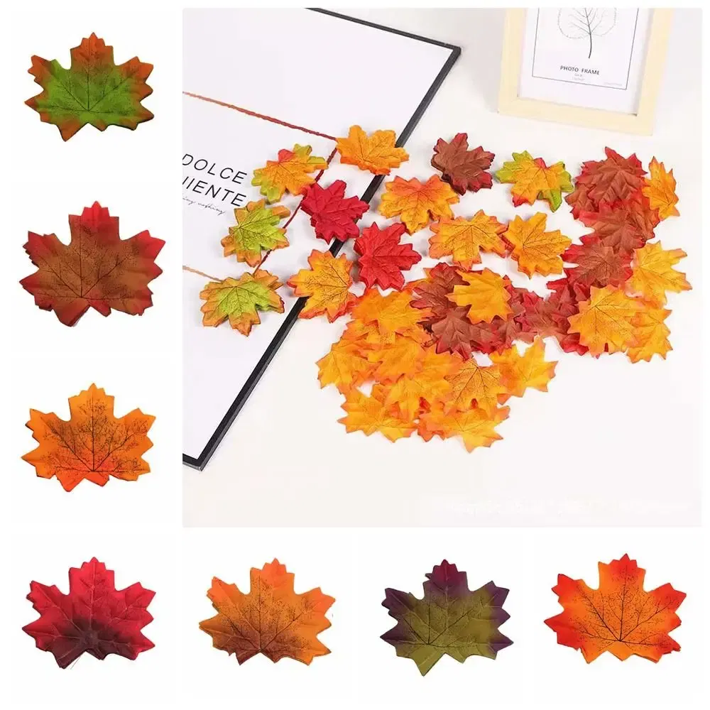 Color: Light Grey - Artificial Maple Leaves Silk Fake Autumn Leaves Diy Handmade Leaf Fall Wedding Decoration Thanksgiving Christmas