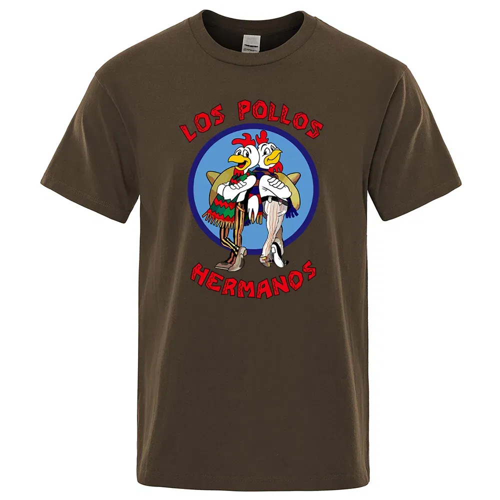 Color: WHITE, Size: L - LOS POLLOS Hermanos Funny Printed T-Shirt Men Fashion Casual Short Sleeves Summer Cotton Breathable Tshirt Chicken Brothers Tee
