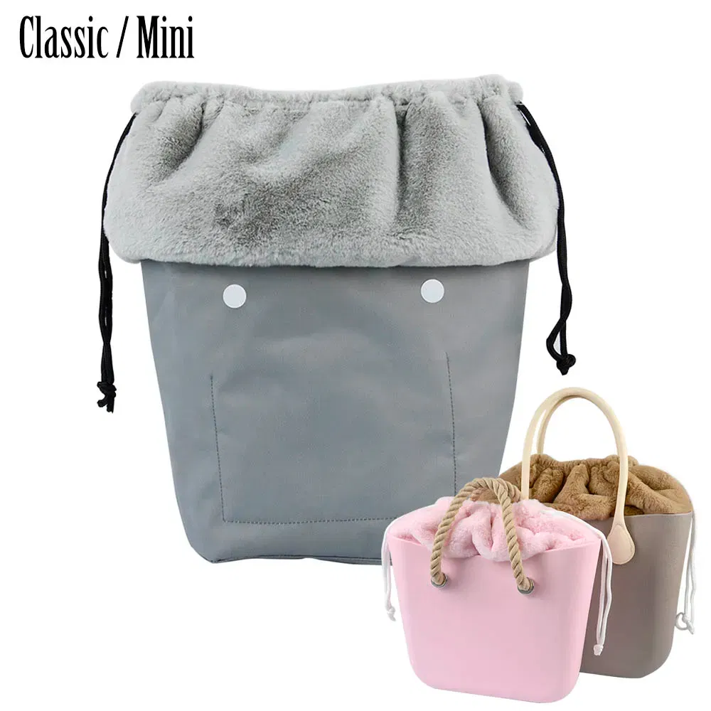 Color: black - 2025 Winter O Bag Large Capacity Classic Mini Plush Fur Furry Organizer Top Drawstring Colorful Inner Insert for Obag Winter