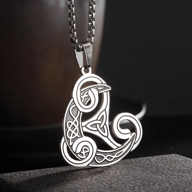 Metal Color: Titanium Plated - Stainless Steel Silver Color Pattern Witch Knot Pendant Necklace Celtic Knot Lucky Jewelry Gift for Friends Family