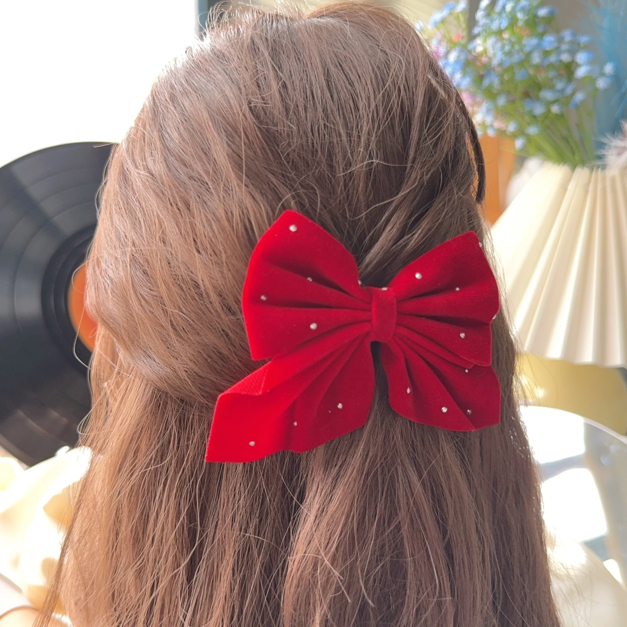 Color: MULTI - 2Pcs Starry Dots Red Velvet Bow Hair Pins Hair Clips Kids Girls Fashion Christmas Barrettes Ponytail Holder Headwear Accessories