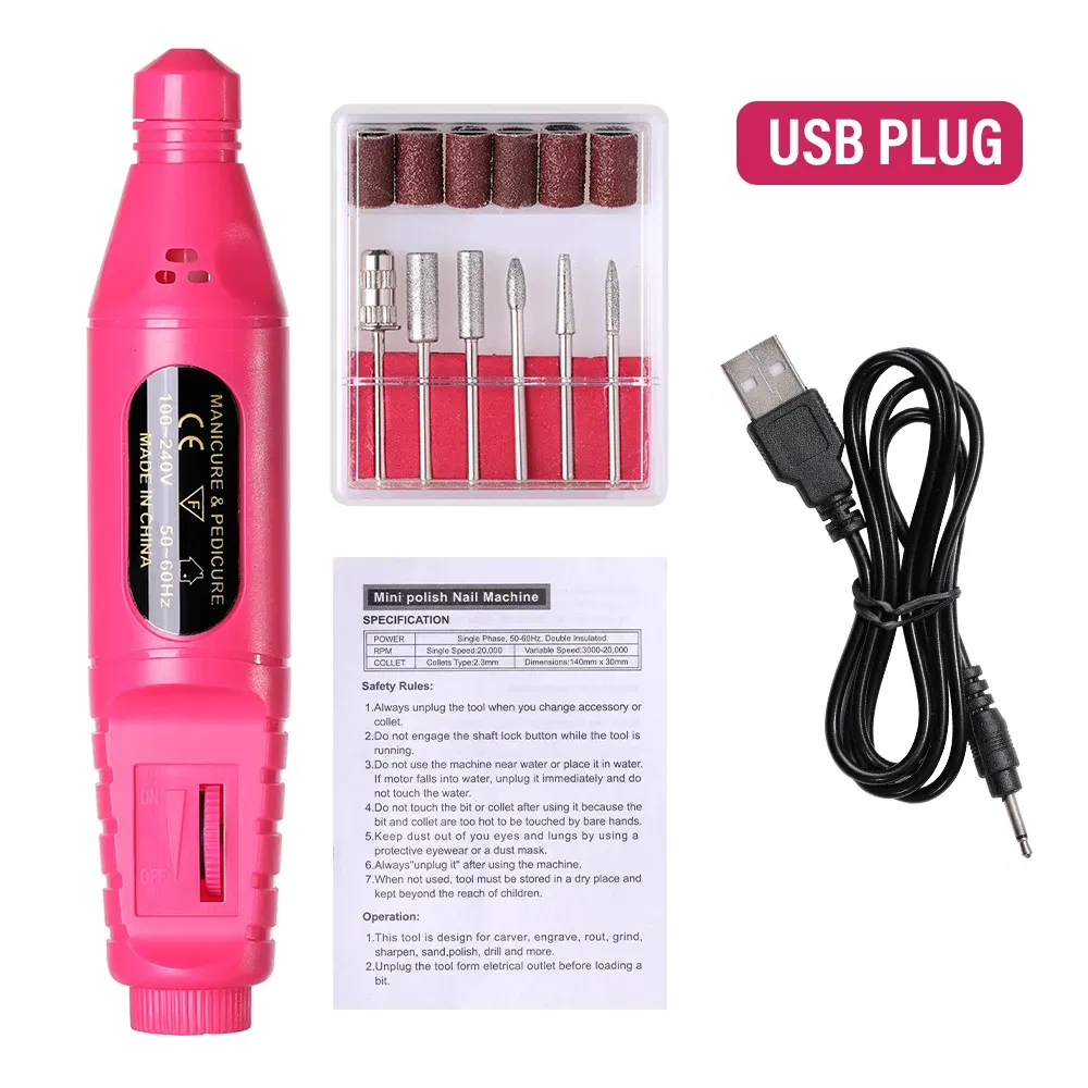 Color: light green - LULAA Portable Electric Nail Drill Machine Manicure Milling Cutter Set Nail Files Drill Bits Gel Polish Remover Tools