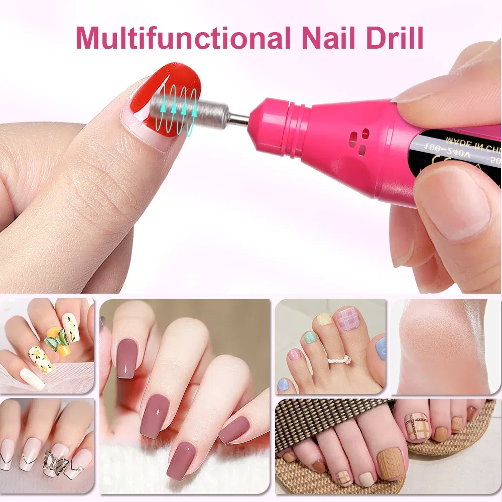 Color: light green - LULAA Portable Electric Nail Drill Machine Manicure Milling Cutter Set Nail Files Drill Bits Gel Polish Remover Tools