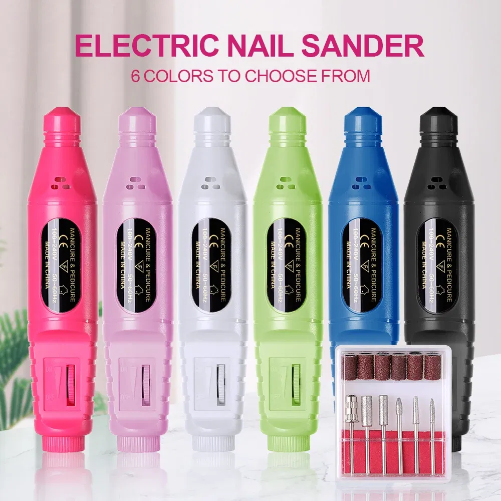 Color: light green - LULAA Portable Electric Nail Drill Machine Manicure Milling Cutter Set Nail Files Drill Bits Gel Polish Remover Tools