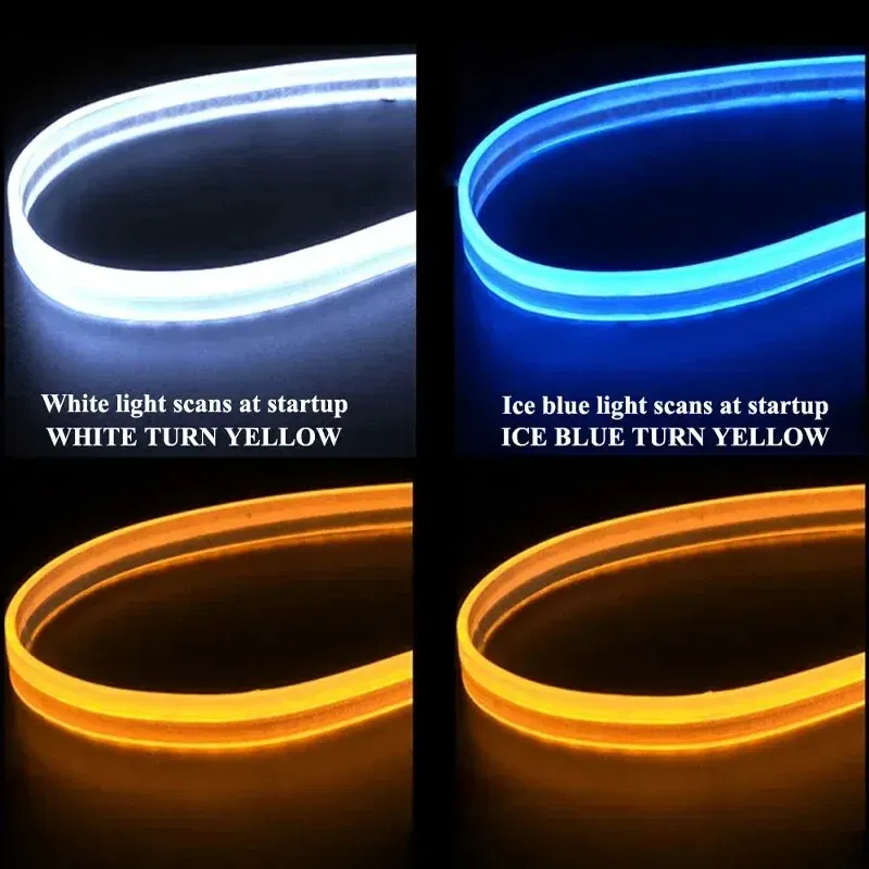 Emitting Color: DEEP BLUE - 2PCS 30CM Car Daytime Running Light Flexible Strip Ice Blue Turn Signal Yellow Brake Flow Lights DRL Auto Headlights 12v