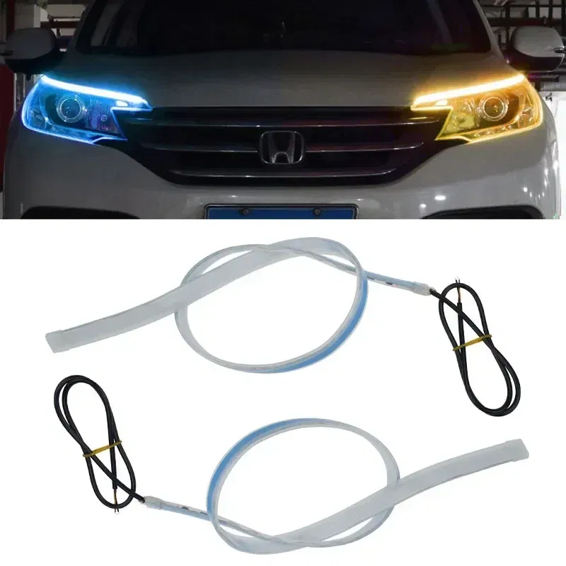 Emitting Color: DEEP BLUE - 2PCS 30CM Car Daytime Running Light Flexible Strip Ice Blue Turn Signal Yellow Brake Flow Lights DRL Auto Headlights 12v