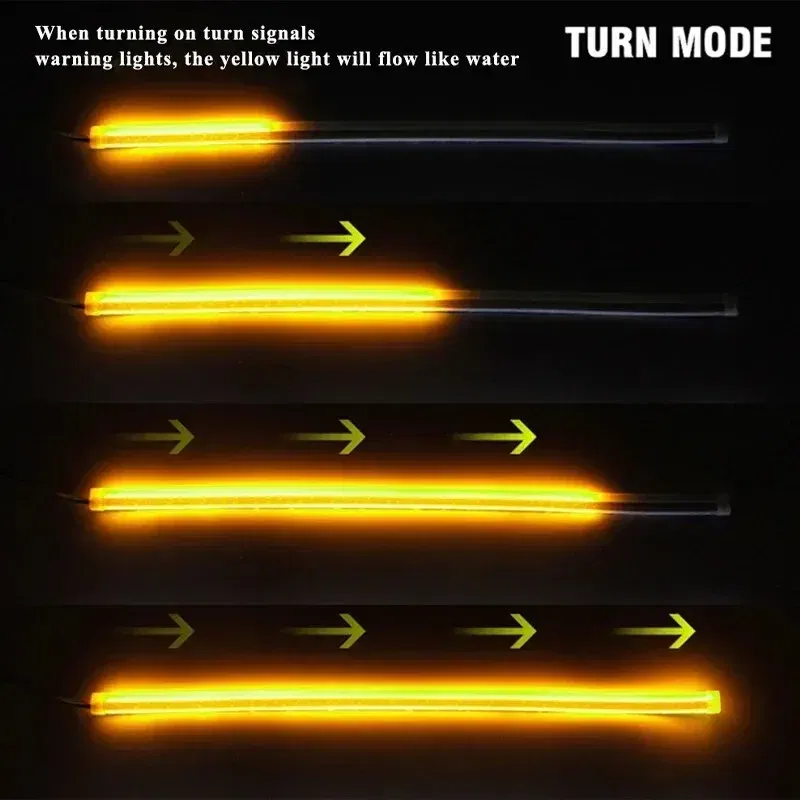 Emitting Color: DEEP BLUE - 2PCS 30CM Car Daytime Running Light Flexible Strip Ice Blue Turn Signal Yellow Brake Flow Lights DRL Auto Headlights 12v