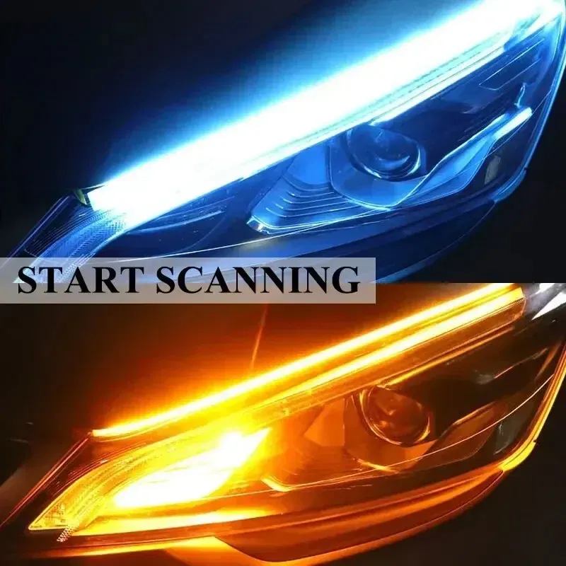 Emitting Color: DEEP BLUE - 2PCS 30CM Car Daytime Running Light Flexible Strip Ice Blue Turn Signal Yellow Brake Flow Lights DRL Auto Headlights 12v