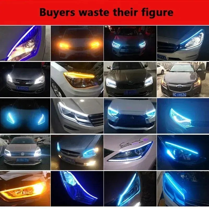 Emitting Color: DEEP BLUE - 2PCS 30CM Car Daytime Running Light Flexible Strip Ice Blue Turn Signal Yellow Brake Flow Lights DRL Auto Headlights 12v