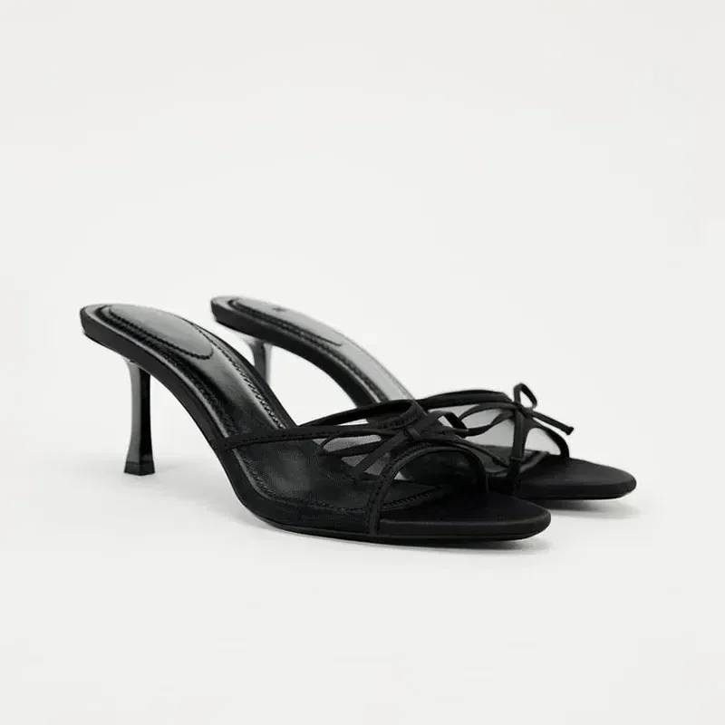 Color: Chocolate, Shoe Size: 42 - Slippers for women wearing exquisite summer haute couture with fine straps, French style black cat heel clip toe beach sandals