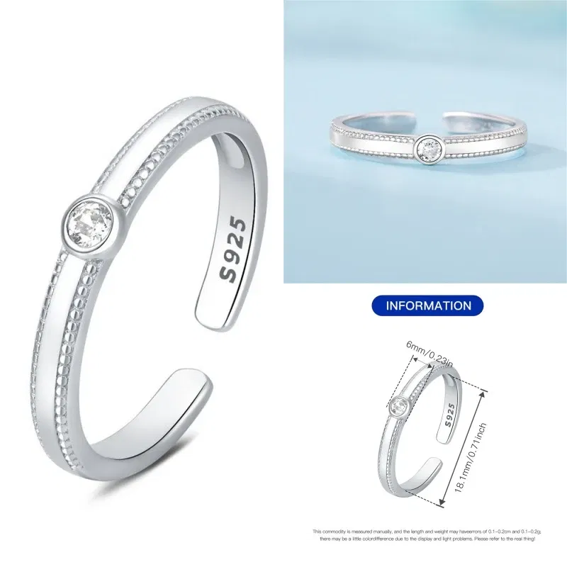 Gem Color: Blue - Real 925 Sterling Silver Ring Simple round Inlay Zircon Fit Charming Bracelets Women DIY Engagement Gifts Exquisite Jewelry