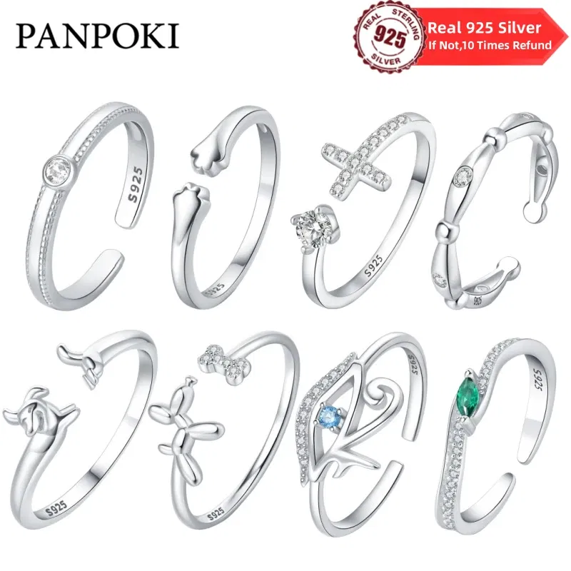 Gem Color: Blue - Real 925 Sterling Silver Ring Simple round Inlay Zircon Fit Charming Bracelets Women DIY Engagement Gifts Exquisite Jewelry