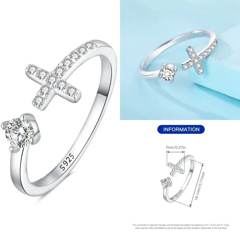 Gem Color: Blue - Real 925 Sterling Silver Ring Simple round Inlay Zircon Fit Charming Bracelets Women DIY Engagement Gifts Exquisite Jewelry