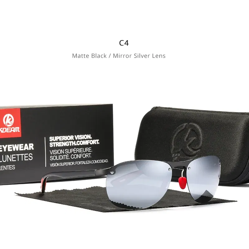 Lenses Color: Yellow - KDEAM Rimless Oval Men's Sunglasses Polarized TR90 Material Frame TAC Polarization Lense Soft Rubber Foot Cover
