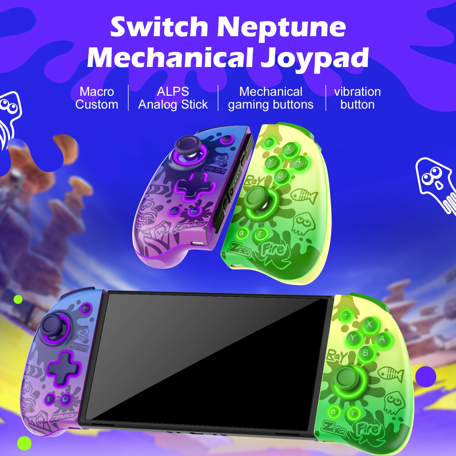 Color: Black - INE Neptune Mechanical Joypad for Swtich/Lite/OLED with Auto-fire Turbo Macro ALPS Analog Thumb Stick Motion Sensor