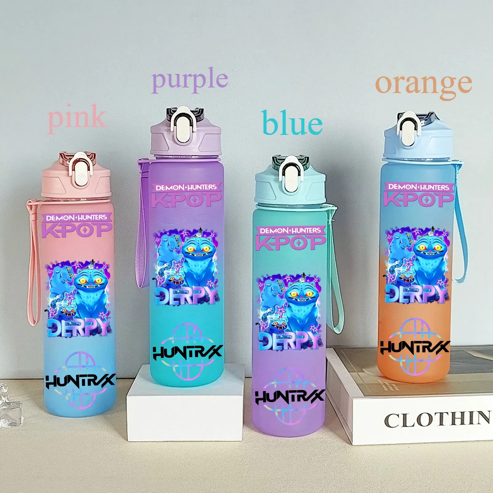 Color: Yellow, Size: 12" - 750ML K-pop Demon Hunters HUNTR X Rumi Mira Zoey Jinu Celine Kpop Plastic Water Cup K Pop Drinking Bottle School Huntrix Gourde
